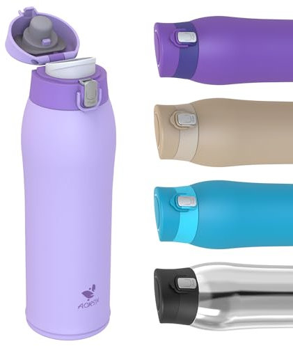 AORIN Trinkflasche Edelstahl 18/8, 750ml, Auslaufsicher Thermoskanne Isolierflasche Doppelwandig mit 2 Deckel, BPA-Frei Sportflasche, Trinkflaschen für Sport, Schule, Outdoor