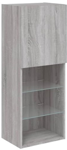 vidaXL Meuble TV avec Lumières LED, Armoire de Télévision Murale avec Rangement, Meuble Télé Suspendu Salon Salle de Séjour, Moderne, Sonoma Gris