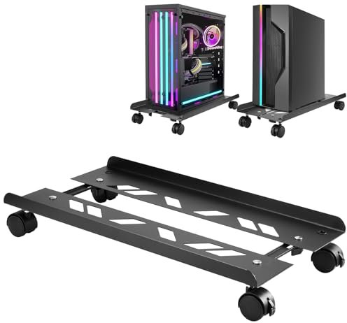 CPU Holder Cart PC Case Stand Regolabile Supporto Universale per CPU con 2 Ruote di Bloccaggio e 2 Ruote Orientabili Carrello Porta Computer per Tower Desktop