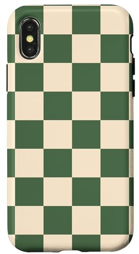 Green and Cream Classic Checkered Big Vintage Checkerboard Case for iPhone X/XS