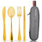 Quatish Camping Besteck, 4 Stück Edelstahl Reisebesteck mit Etui, Besteckset to go, Edelstahl Bestecktasche für Unterwegs, Outdoor, Reise, Arbeit, Schule, Goldene