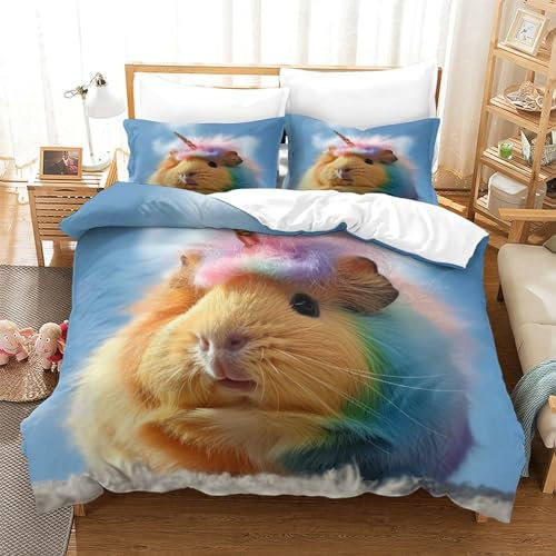 FWLYIJIAREN Regenbogen-Meerschweinchen Kinder Weiche Un Angenehme Schlafkomfort Bettwäsche Set Mikrofaser Bettbezug Und Kissenbezug, Digitaldruck 3D,Mit ReißverschlussSuper King(260x220cm)