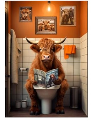 VIDSTW Wandtattoo Badezimmer, 20 X 30cm Kuh Bild für Gäste WC, Wohnwagen und Schlafzimmer Deko, Besetzt Schild Toilette (Highland Cow)