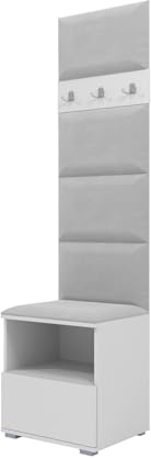 RAVIO Garderoben-Set NELA IV Kompakte Flurgarderobe, 50cm Wand-Garderobe mit Gepolstertes Paneel/Wandpaneel (Weiß + Hellgrau (Trinity 32))