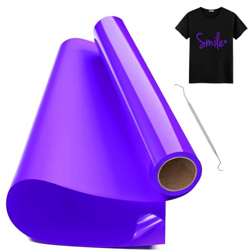Hengrongshen Plotterfolie Textil Lila, 30,5 cm x 300 cm Heat Transfer Vinyl Flexfolie Rollen mit Plotter Werkzeug, Flexfolie Plotter Textil für Cri-Cut & Silhouette DIY T-Shirt (Lila)