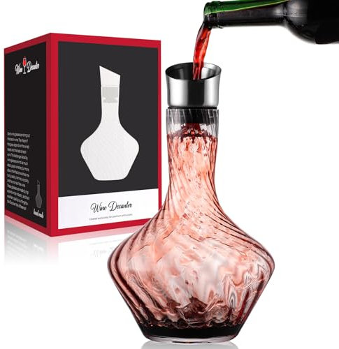 Wine Decanter Red Wine Carafe 1800ml/60oz Wine Decanter with Built-in Aerator Pourer and Stainless Steel Pourer Lid, Decanter with Gift Box Lead-free Crystal Glass Stocking Stuffers for Wine Lovers