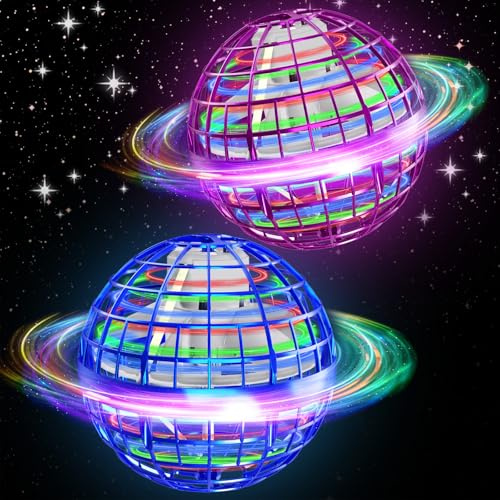 semai 2 Pack Flying Orb Ball - LED 360° Rotating Boomerang Hover Ball, UFO Smart Sensor Flying Spinner Mini Drone, Magic Flying Ball Toys, Cool Stuff Gifts for Kids Boys Girls Aged 6+ (Blue&Pink)