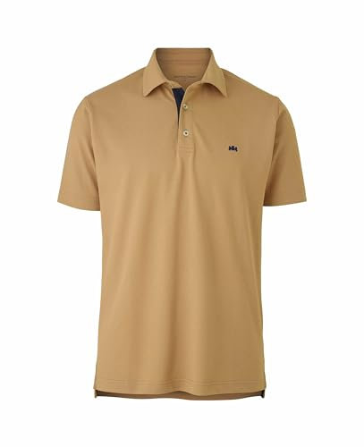 THE SAVILE ROW COMPANY LONDON Men's Classic Fit Cotton Pique Short Sleeve Polo Shirt - Beige - Large