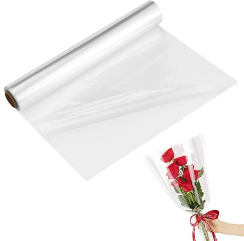 3 Mil Papier Emballage Transparent,86 CM x 30 M Papier Cadeau Transparent,Rouleau Plastique Transparent,Pour fleurs, Emballage de paniers-cadeaux, Emballages Cadeaux(Plié 43 cm)