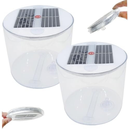 Lawnrden Linterna Solar Inflable, Linterna de Campamento Solar a Prueba de Agua de 2 Piezas con LED s, lámpara Solar Plegable portátil con Mango para Acampar, Caminatas, Viajes, mochilero, Emergencia