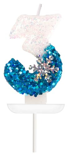Geburtstagskerzen Zahlen 3, Geburtstagskerzen Kinder, 3D Blue White Geburtstag Kerzen mit Schneeflocke, Tortendeko Geburtstag, Geburtstagskerzen für Geburtstagsdeko
