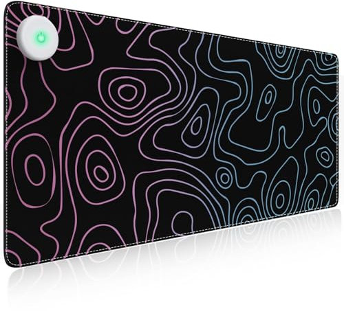 iLeadon Heated Mouse Pad, Electric Warm Desk Pad with 3 Heating Levels & 3 Auto Shut-Off Levels, 31.5 x 13 Large Safe Desk Mat Hand Warmer for Home Office Work, Black Topographic