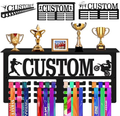 Porta medaglie personalizzato con mensola per nome, espositore per premi e nastri, da parete, per ginnastica, corridori, ragazzi, ragazze, bambini, regalo sportivo, espositore per medaglie in