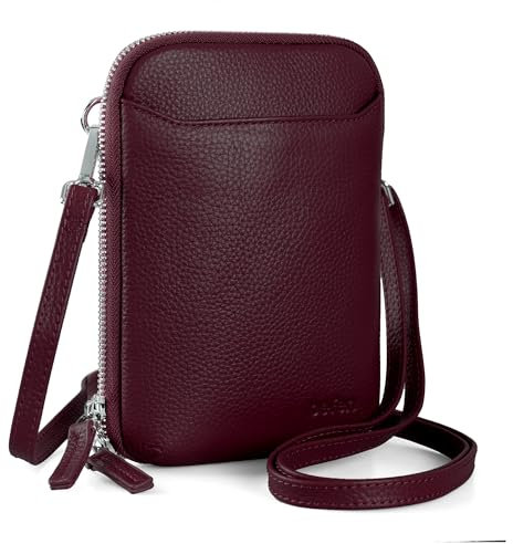 befen Umhängetasche aus echtem Leder, für Damen, kleiner Reißverschluss, RFID-blockierend, Crossbody-Tasche, Burgunderrot Rot, 5.5 W x 7.7 H x 1.2 D