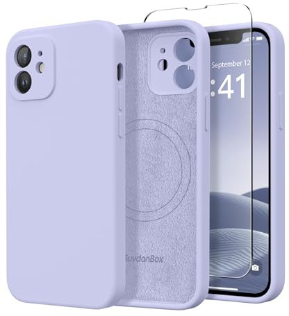 SuydanBox Magnetic for iPhone 12 Case, Compatible with MagSafe, [Full Camera Protection][Screen Protector] Silicone Shockproof Protective Phone Case for iPhone 12 6.1, Lilac