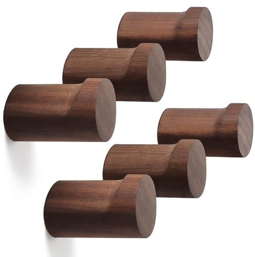 suzmei Wood Wall Hooks 6 Pack,Natural Wooden Coat Hooks Wall Mounted,Door Hooks for Hanging, Bathroom Hooks, Towel Hooks,Handmade Black Walnut Wood Rustic Hat Hooks Heavy Duty Entryway Wall Hangers