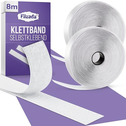 Filzada® 8 Meter Klettband Selbstklebend EXTRA STARK Weiß - 20 mm breiter Klettverschluss Selbstklebend - Klettklebeband - innen & außen