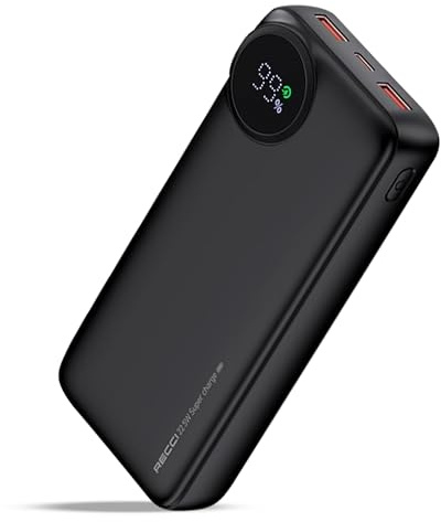 RIGWIG Power Bank PD 20W Schnellladung USB 22.5W x2, USB C Eingang/Ausgang, LED Display W/Smart Chip Akku Pack für iPhone 16/15/14/13 Pro Max Smartphone Android Powered By Recci (10.000 mAh)