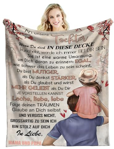 Zcxildy Decke für Tochter, Familiendecke an meine Tochter, personalisierte Decke, Geburtstagsgeschenk, von Mama und Papa, bedruckte Wolldecke (78,7 x 119,4 cm)