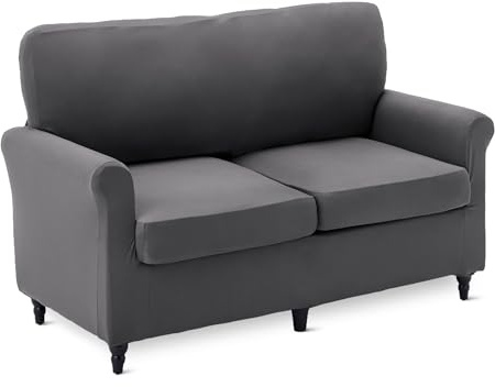 Amazon Basics Hochelastischer Sofabezug 2-Sitzer Spandex Rutschfester Möbelschoner, Dunkelgrau
