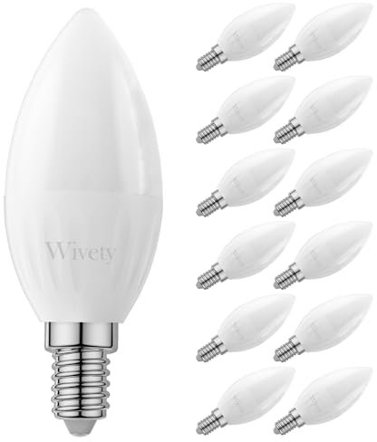Wivety Bombilla LED E14 Vela 6W (Equivalente a 60W), Blanco Fria 6000K, 600 Lúmenes, No Dimmable, para Iluminación en Hogar e Interiores - Pack de 12