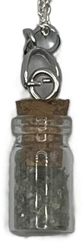 Moldavite Glass Vessel Bottle Pendant, Crystal with Silver Plated Necklace. Comes in gift box.