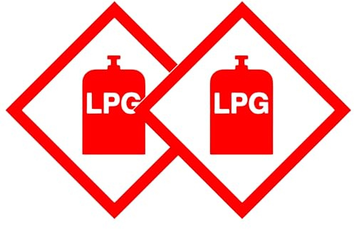 Tek Automotive LPG-Gas-Aufkleber, 10 x 10 cm, großes glänzendes Vinyl, permanent, wetterfest, Warnschild für LPG-Flaschen, ideal für Autos, Taxis, Vans, LKWs, Wohnwagen, Wohnmobile, Boote, Doppelpack