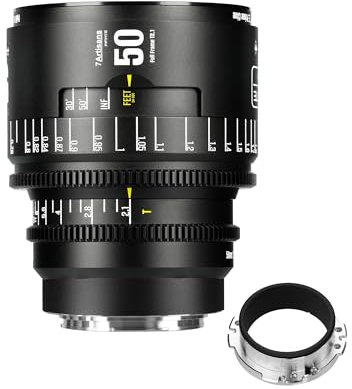 Obiettivo cinematografico manuale professionale full frame 7artisans 50 mm T2.1 serie Infinte, compatibile con attacco EF per fotografia e riprese video, nero