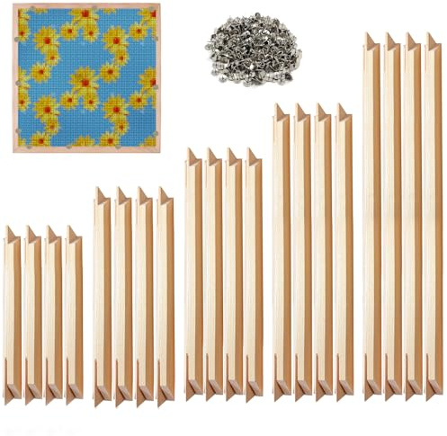 Needlepoint Stretcher Bar Set 5 Größen Keilrahmen aus Holz Stickrahmen Set für Nadelspitze mit Reißzwecke für Stickerei Handarbeitsprojekte 15/20/25/30/40cm