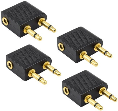 Trifletopia 4 Pcs Airplane Headphone Adaptor - Gold Plated AUX audio converter - Plane Headphone Adapter