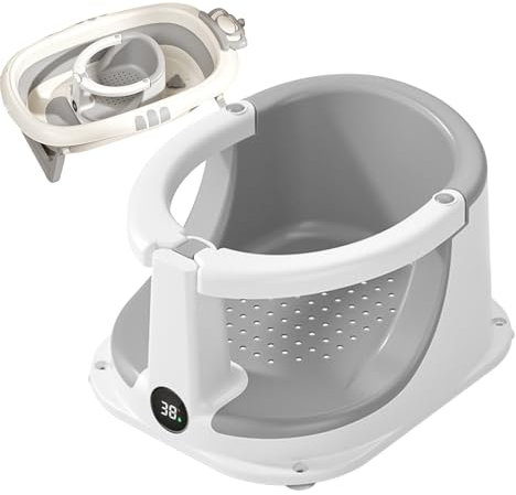 Seggiolino per vasca da bagno per bambini, sedile girevole per vasca da bagno, seggiolino per bambini con sensore di temperatura, protezione di sicurezza per bambini e ragazze, per compleanni