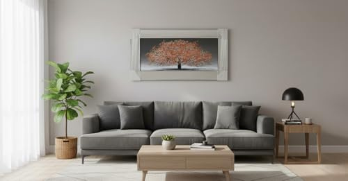 Biznest Blossom Tree Picture 3D Glitter Liquid Art Mirrored Frame Wall Art 85x45cm (Orange)