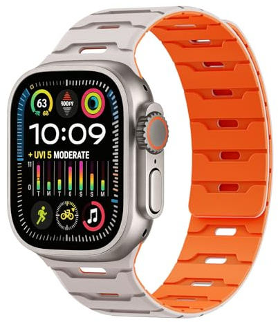 Magnetic Silicone Straps for Apple Watch Ultra/2/3 49mm iWatch Band for Men | Waterproof Sport Breathable Strap for Apple Watch Series 11 10 9 8 7 6 5 4 3 SE/3/2nd,49mm 46mm 45mm 44mm 42mm 41mm 40mm 38mm