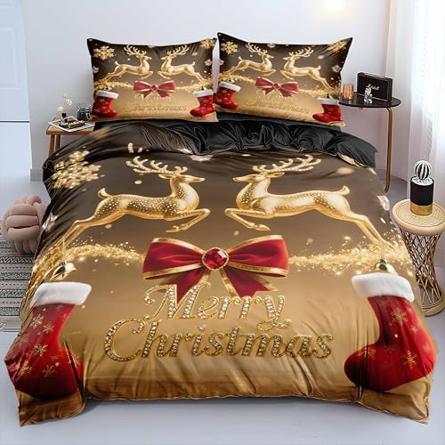 Luofanfei Weihnachts Bettwäsche 135x200cm Rentier Weihnachtsbaum Warm Weiche Bettwäsche Set Weihnachten Microfaser Bettbezug und Kissenbezug 80x80cm mit Reißverschluss