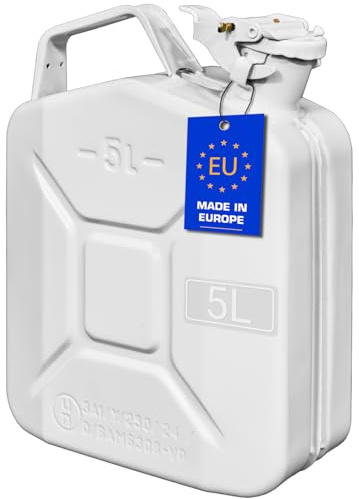 FIXKRAFT Benzinkanister 5L Metall 5 Liter Kanister für Benzin Diesel Kraftstoffkanister mit Entlüftung Reservekanister (Weiß, lackiert)