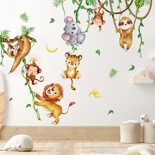 Wandaufkleber Dschungel,Wandsticker Kinderzimmer Tiere,Wandtattoo Dschungel