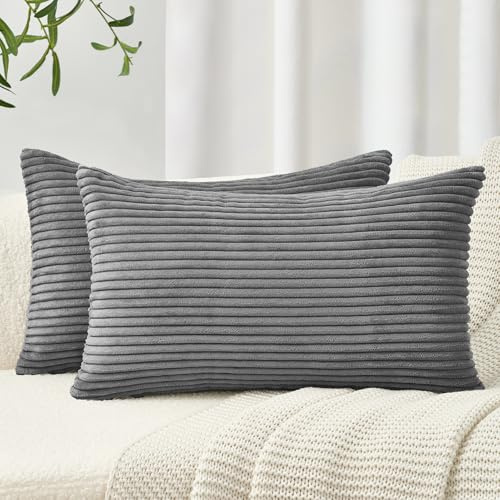 Topfinel 2er Set Kissenbezüge 50x70cm Kord Kissenhülle Dekorative Kissenbezug Sofakissen Couchkissen Dekokissen Zierkissenbezug Deko Kissenhülle Dunkelgrau