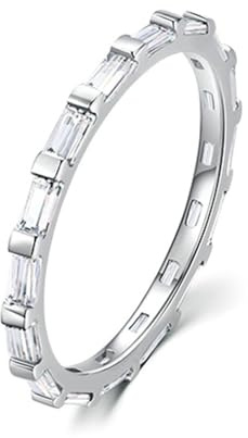 Lirzxin Trauringe 750 Weißgold 18K, Verlobung Ring Damen Vorsteckring Dünn Reihe Rechteck Moissanit Freundschaftsringe Partnerringe Weißgold Größe 58 (18.5)