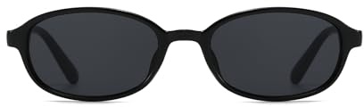 YAMEIZE Retro Schmal Ovale Sonnenbrille Damen Herren Vintage Klein Oval 90er Sonnenbrille (Schwarz Schwarz)