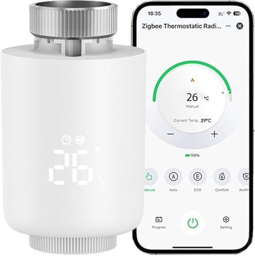 Acmerota Smart Thermostatic Radiator Zigbee Thermostat Valve with LCD, WiFi Thermostat for Smart Home Control, for Amazon Alexa, for Tuya, for Google Home Need Gateway Required, Save Heating Costs