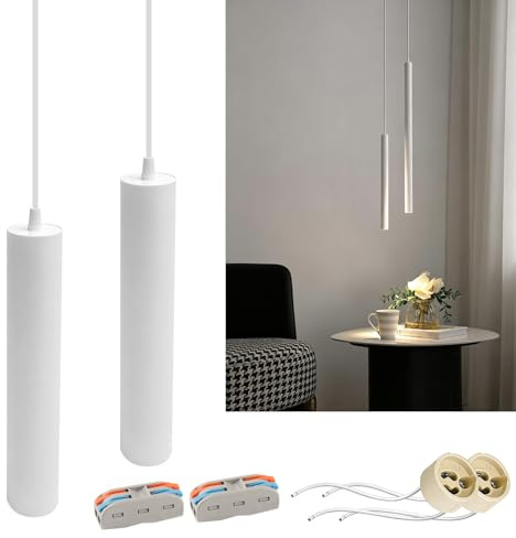 FEILEMAN Pendelleuchte GU10 Zylinder, 30cm, Aluminium, Weiß,2 Stück | Hängelampe, Moderne zylindrische Form, Für Wohnzimmer Schlafzimmer, Ohne Glühbirne