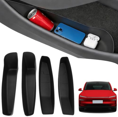TTCR-II 4PCS Türfach Aufbewahrungsbox für Tesla Model Y Juniper 2025 2026+ | Organizer Model Y Juniper Türfach Organizer Tray wasserdichte TPE-Einlagen Vorn+Hinten Tesla Zubehör