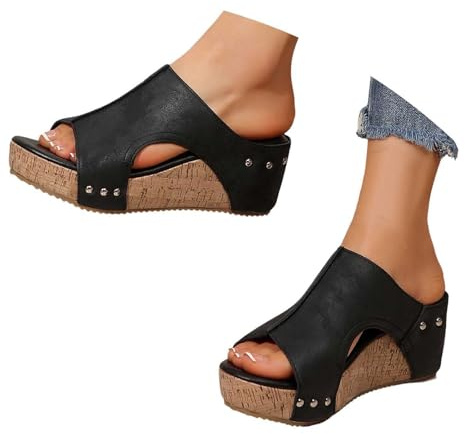 Ciabatte Donna Estive Eleganti Alte Pantofole Zeppa Alta Sandali Donna con Tacco E Plateau in Sughero Sandalo da Spiaggia Mare Piscina Scarpe Platform