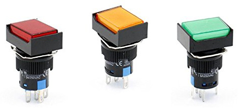 Woljay 16mm Drucktaster Taster Druckknopf Rechteckig Kopf LED Lampe Rot Orange Grün Licht AC 220V SPDT 5Pin 3 Stück