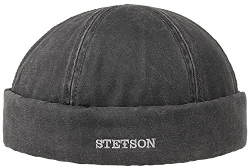 Stetson Old Cotton Dockermütze Herren Wasserabweisend Gefüttert Fleece Fischermütze Herbst Winter schwarz XXL (62-63 cm)