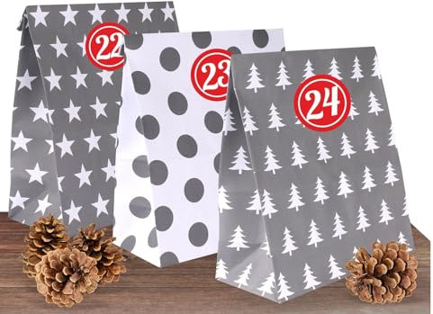 Adventino Adventskalender mit 24 XL Papiertüten „Winterzeit“ im weihnachtlichen Design-Mix