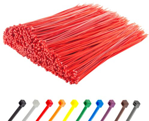 Gocableties Kabelbinder 1000 Stück Rot, 200 mm x 4,8 mm mit 22,2 kg Zugfestigkeit, UV Beständig Set