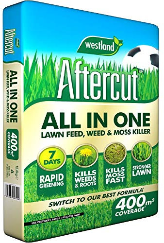 Aftercut 20400461 All in One Lawn Feed, Weed and Moss Killer, 400 m2, 12.8 kg, Natural