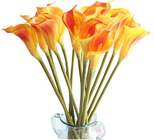 cn-Knight 10pcs di Gigli di Calla Artificiali, Fiori Artificiali con Stelo Lungo 67cm, Gigli di Calla Realistici per Bouquet da Sposa, Decorazioni per la Casa,Arancione