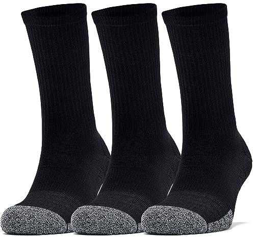 Under Armour Unisex UA Heatgear Crew atmungsaktive Sportsocken im 3er-Pack, Laufsocken mit dynamischem Halt und Flexibilität, 3xSchwarz, M